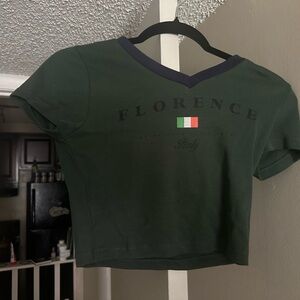 Forever 21 Green Cuffed Sleeve Crop Tee